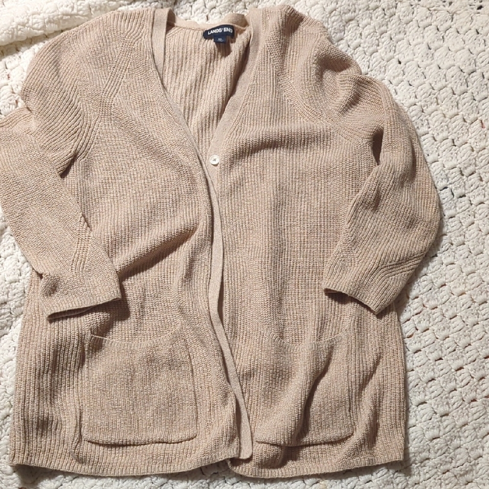 Lands' End Tan Cardigan Sweater
